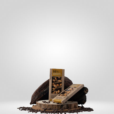 Tableta de Chocolate 55%, Cacahuete Frito, Miel y Chocolate Caramelizado