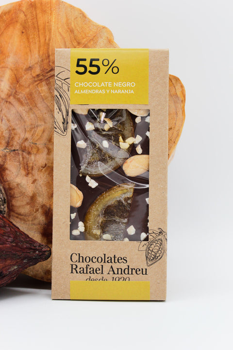 Tablette de chocolat 55% aux amandes et à l'orange