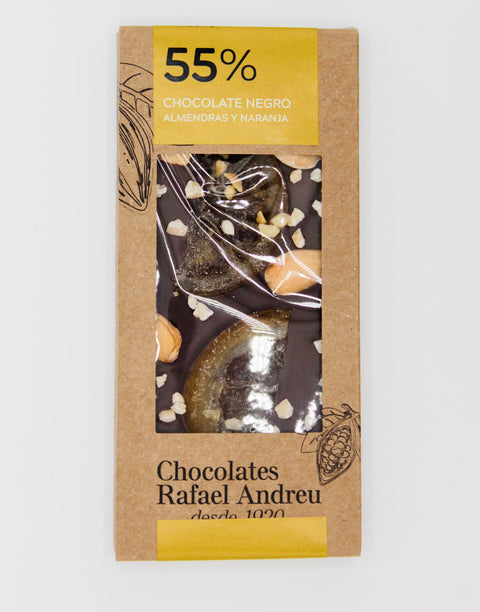 Tablette de chocolat 55% aux amandes et à l'orange