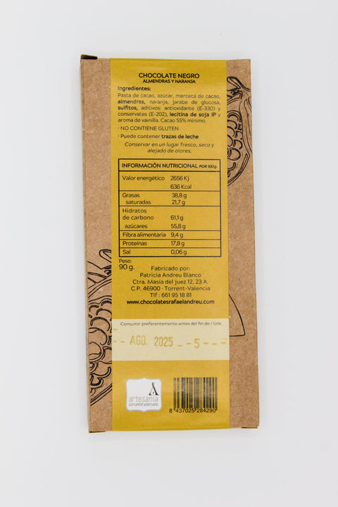 Tablette de chocolat 55% aux amandes et à l'orange